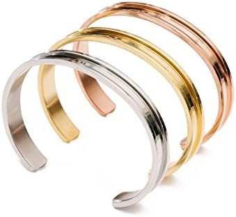 Hair Tie Bracelet by Lucky Lady Collections | Gold, Silver and Rose Gold Grooved Cuff Bangles (3 Pack) | Women’s Fashion Bracelets for Comfort and Style | No-Show Hair Elastic Bangles for Girls