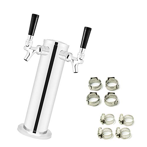 LoveDeal Stainless Steel Double Tap Draft Beer Tower, Beer Kegerator Tower Dispenser Kit with 2 faucet, Hose, Keg Wrench - 3" Diameter