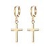 24k Yellow Gold Plated Mens Cross Hoop Earrings with Snap Closure by loyoe jewelry