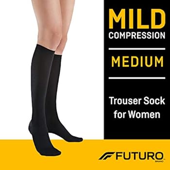 Futuro Trouser Sock for Women, Mild Compression, Medium, Black, Helps Relieve Symptoms of Mild Varicose Veins