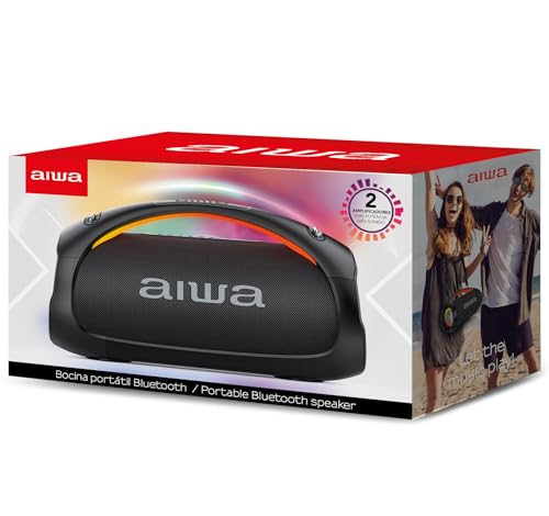 Aiwa Bocina Bluetooth Boombox 110W RMS AWS544BT con IPX6, Bluetooth 5.3, Multilink, Luces LED, Batería 6.5H, USB y AUX, Sonido Potente para Fiestas y Exteriores