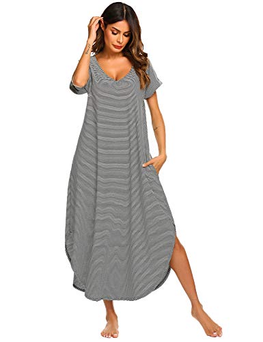 Ekouaer-Nightgowns-Womens-V-Neck-Loungewear-Short-Sleeve-Sleepwear-Plus-Size-Night-Wear-S-XXL