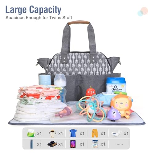 Lekebaby Baby Trolley Bag Baby Stroller Changing Bag Large Travel Storage Bags for Maternal Diapers Messenger with Hooks and Universal Strap