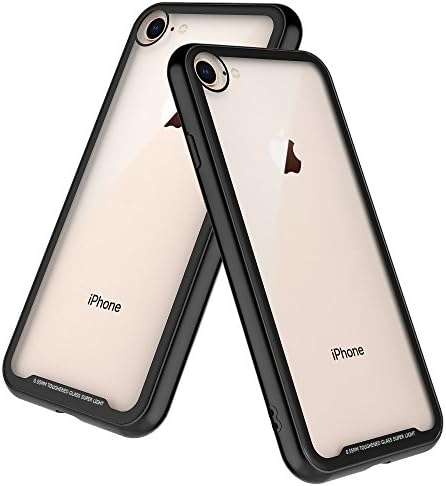 iPhone 8 Case,TIDALY,Transparent Tempered Glass Back Plate and Soft TPU Gel Bumper-Black
