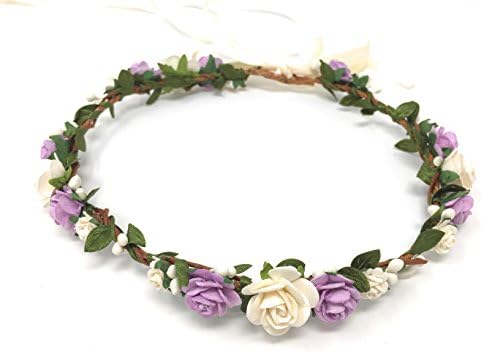 Daddasprincess Flower Girl Crown Wedding Boho Headpiece Headband Hair Wreath (Soft Lilac)