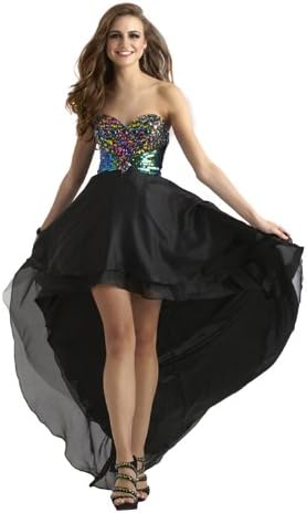 Sweetheart Black and Multi Color High Low Prom and Party Dress 2356