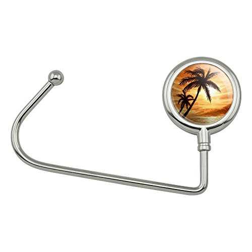 Sunset Tropical Beach Palm Trees Orange Purse Bag Hanger Holder Hook