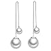 XCFS 925 Silver Plated Vintage Long Tassel ear wire Simulated Pearl Womens Dangle Drop Earrings,White