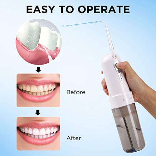 Water Flosser Cordless Oral Irrigator, Rechargeable Portable Dental Water Jet Flosser Teeth Cleaner with 5 Flosser Tips and 4 Flossing Modes, Travel and Home Water Dental Flosser