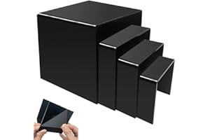 findTop Set of 4 Acrylic Display Risers, Black Product Stand, Jewelry Display Riser Shelf Showcase for Figures Store, Candy Dessert Display Stand-3", 4", 5", 6” (Black)