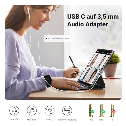 UGREEN USB C to 3.5 mm Jack 90 Degree Angle Adapter to Jack, Silver | Aux headphone adapter with DAC chip compatible with iPhone 17/17 air/17pro/17pro max, Galaxy S 25 series, iPad, Mac