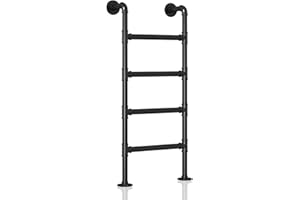 APRONHERO 4-Rung Bunk Bed Ladder,4.8×1.5FT Wall-to-Floor Window Well Egress Climbing Ladder, Wrought Iron 330lbs Capacity, Indoor Outdoor for Basements, Attics, Lofts, Dorms & Home (4.8FT/146cm)
