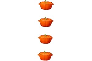 Alipis 4 pcs Heat Resistant Pumpkin Bowl with Lid Dual Handle Ceramic Soup and Stew Bowl for Home and