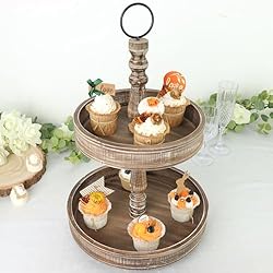 Efavormart 20" Rustic Brown 2-Tier Wooden Serving