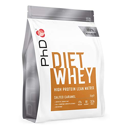 PhD Diet Whey | High Protein Lean Matrix | 17g Protein & 3.3g BCAA | With CLA, L-Carnitine & Green Tea Extract | Low Fat, Sugar & Salt | Builds Muscle & Burns Fat | Salted Caramel | 2Kg