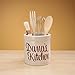 Personalized Stoneware Crock, 2-Quarts, Natural Finish, Customizable Utensil Holder Housewarming Gift, Red