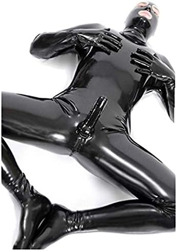 Sexy Men And Women Wet Look DS Stage Catsuit Clothing Prisoner Patent Leather Jumpsuits Cosplay Zentai Catsuit Gloves Mask Bodysuit