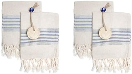 Ahenque Set of 4 Linen Cotton Blend Premium Quality Tea Towel Natural in Color and Eco-Friendly Dish Towel, Hand-loomed Dishclothes, Cream Kitchen Towel Set, Hand Towel Set (Blue)