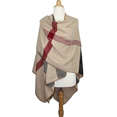 Achillea Women's Color Block Checked Plaid Poncho Cape Shawl Wrap w/Overlocked Seams Achillea Women's Color Block Checked Plaid Poncho Cape Shawl Wrap w/Overlocked Seams