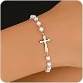 JotCa Gold Bracelets for Women 18K Gold Plated Sideways Cross Bracelet Dainty Gold and Pearl Beaded Bracelets Non Tarnish Religious Gold Jewelry Gifts