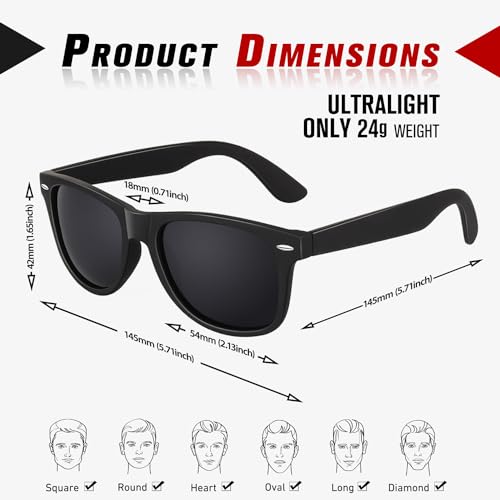 Sunier Sunglasses Mens Womens Polarised, Retro Square Ultralight Driving Fishing Running Cycling Shades Mens with UV400 Protection