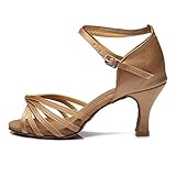 Roymall Women's Beige,Satin Latin Dance Shoes,Model 217-7,8 B(M) US