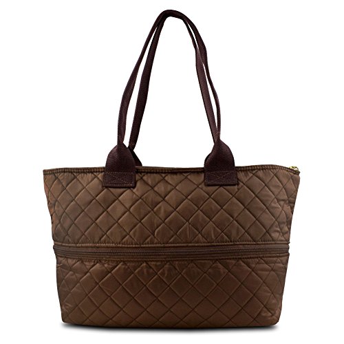 Pursfection Expandable Tote Bag in Quilted Fabric Dark Brown