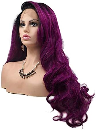 Purple Lace Front Wigs for Women Body Wave Long Synthetic Realistic Hair Wig with Black Roots Glueless Hair Replacement Wigs 24INCHES - Image 4