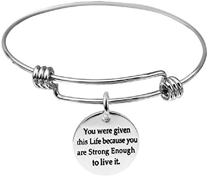 Bella Jewelry "You were given this Life because you are Strong Enough to live it'' Stainless Steel Inspirational Expandable Bangle Bracelet with Gift Bag