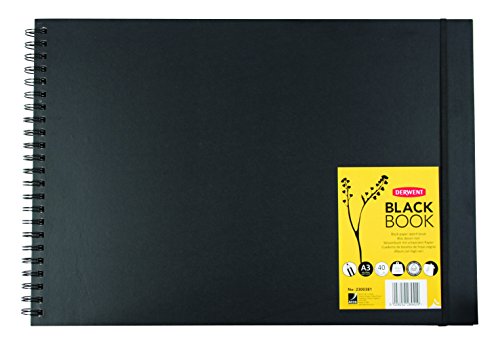 Derwent Black Book, A3, Landscape, 16.54 x 11.69 Inches Sheet Size, Hard Covers, Wirebound, 40 Black Sheets (2300381)