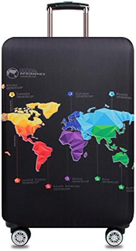Washable Travel Luggage Cover Funny Cartoon Suitcase Protector Fits 18-32 Inch (S(18"-20" luggage), Map)
