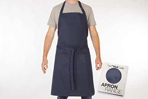 Cooking Apron by No1Cook - Professional & comfortable blue chef apron for men and women - Bib apron with pockets and adjustable neck - Suitable for plus size - perfect grilling apron