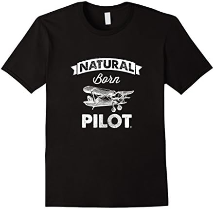 Men's NATURAL BORN PILOT BIPLANE AIRPLANE CLASSIC T-SHIRT Medium Black