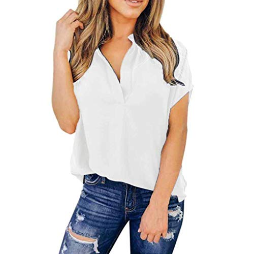 Women's Sexy Tops 2019,Women Ladies Summer Chiffon Solid Short Sleeve Casual Shirt Tops Blouse T-Shirt Under 10 Dollars White - Thumbnail 7