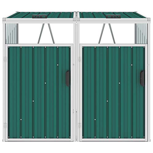 Irfora Mülltonnenbox für 2 Mülltonnen Gartenbox Wasserdicht Fahrradgarage Schuppen Gartenschrank Metall Grün/Anthrazit… – Bild 4