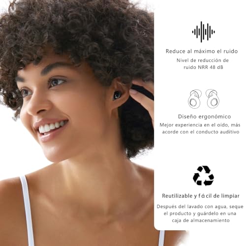 2026 Nuevo Tapones Oídos Ruido Dormir, 48dB tapones reutilizables ultra suaves que reducen el ruido, Silicona flexible, 4 tipos y tamaños XS/S/M/L | para dormir, concentrarse o viajar- Negro