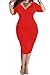 POSESHE Womens Plus Size Deep V Neck Wrap Ruched Waisted Bodycon Dress (Large, Red)