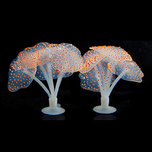 Senzeal 2PCS Glowing Aquarium Plant Artificial Coral Plant Ornament for Fish Tank Aquarium Decor (Oange)