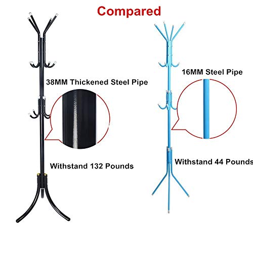 Three-legged Assembled Coat Rack，Buybuybuy Standing Entryway Coat Rack Coat Tree Hat Hanger Holder 12 Hooks for Jacket Umbrella Tree Stand with Base Metal - Thumbnail 7