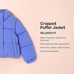 Amazon Essentials Girls' Cropped Full-Zip Puffer