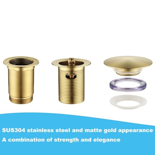 ONECE Universal Gold Drain Set Bathroom Sink Brass | Waste Plug with Overflow Suitable Pop-Up Valve with Filter for Bidet, Bathtub