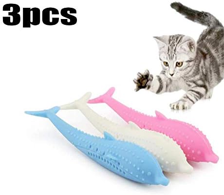 LXX Interactive Cat Self Cleaning Toothbrush With Catnip Pet Toothbrushes Silicone Fish Shape Cat Toothbrush Teething Toy with Catnip Pet Toys No Need Cat Toothpaste（3pcs）