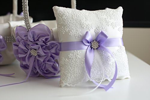 Violet Ring Bearer Pillow \ Violet Flower Girl Basket \ Light Purple Bearer Pillow \ Lilac Wedding Basket \ Violet Wedding Pillow Basket Set