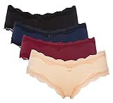 ALove Womens 4 Pack Lace Trim Panties Briefs Low Rise Underwear Hipsters