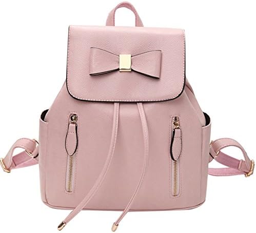 LIZHIGU Women Cute Mini Leather Backpack Bowknot Purse School Travel Bag For Girls Pink