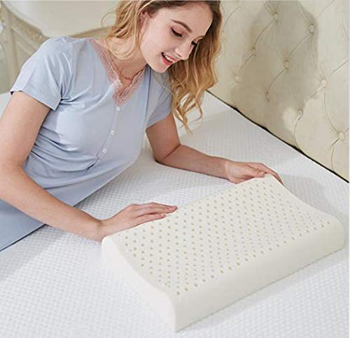 ZONMAI Cuscino Cervicale, Ergonomico Lattice Naturale Cuscino con Cuscino in Morbidezza Cotone Bianco Modello Doppia Onda Cuscino per Dormire, 44x27x6cm