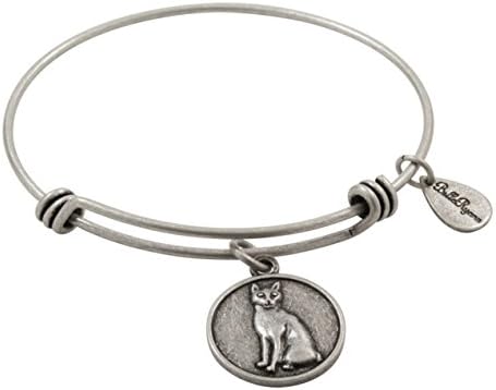 Bella Ryann Adjustable Expandable Silvertone Wire Bangle Bracelet With Cat Pendant Charm