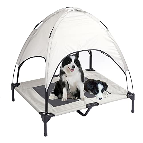 Outdoor Elevated Dog Bed 36 inch with Canopy, Raised Dog Bed, Grey