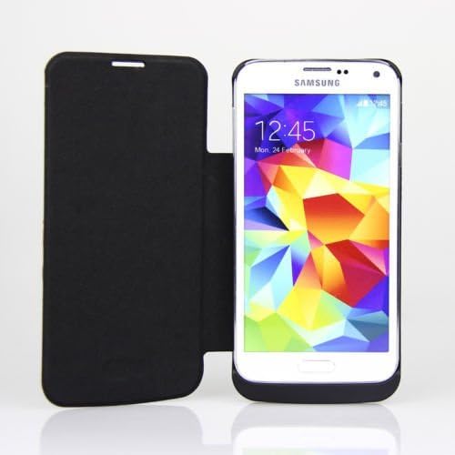 Fourstarr Deals Samsung Galaxy S5 3800mAh Battery Case Extended Battery Case External Battery Charger Case Backup Power Bank Rechargeable Power Case with Kickstand and Faux Leather Flip Cover (Black)