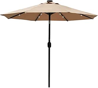 Amazon Com Sundale Outdoor 7 Ft Solar Powered 24 Led Lighted Patio Umbrella Table Market Umbrella With Crank And Push Button Tilt For Garden Deck Backyard Pool 8 Steel Ribs Polyester Canopy